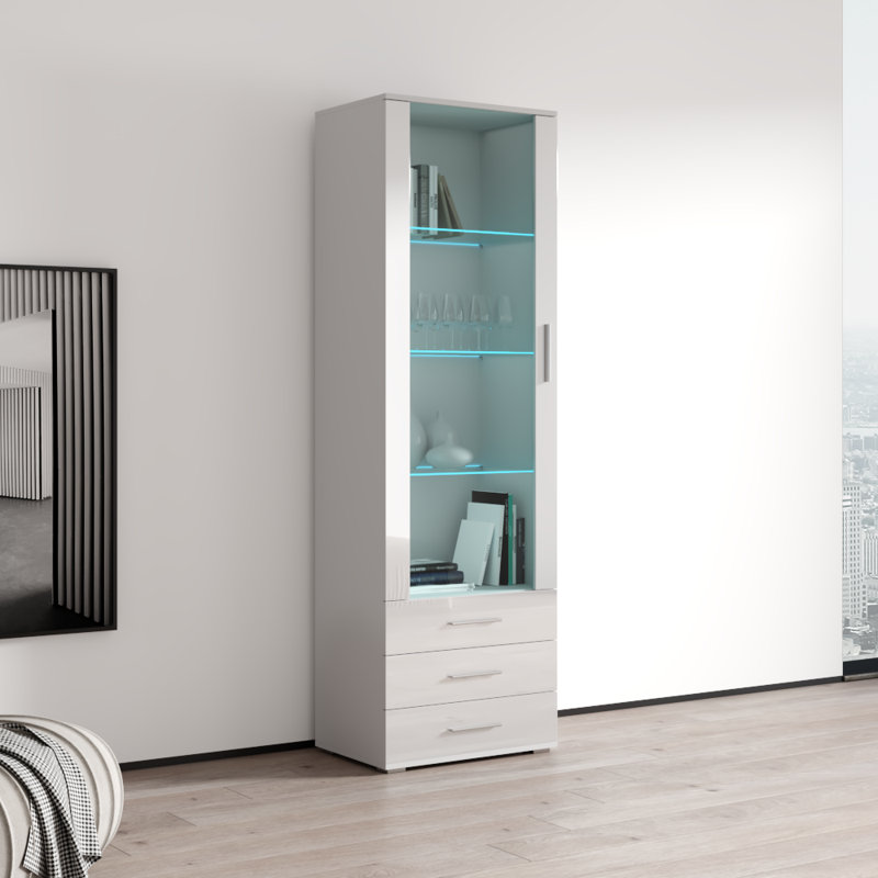 Sabala 23.6" Bookcase with High Gloss Finish, White