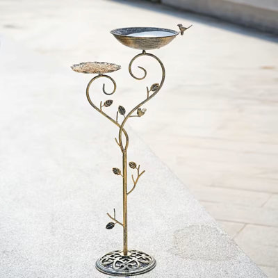 37" H Cast Iron Pedestal Bird Bath, 2 In1 Bird Baths For Outdoors/Metal Bird Feeder Bowl Tray, Vintage Metal Bird Bath Garden Yard Decor