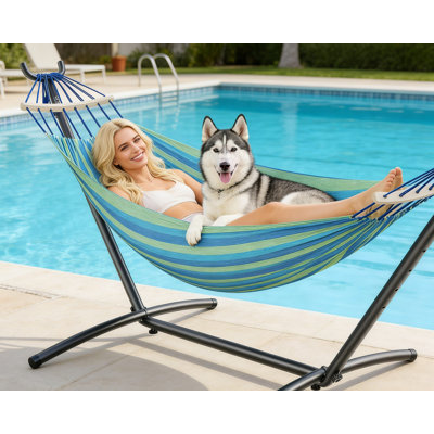 Hammock With Stand, 2 Person Tillie Set, Breathable Fabric, Portable Carry Bag, For Indoor/Outdoor Patio Garden Backyard Beach Camping