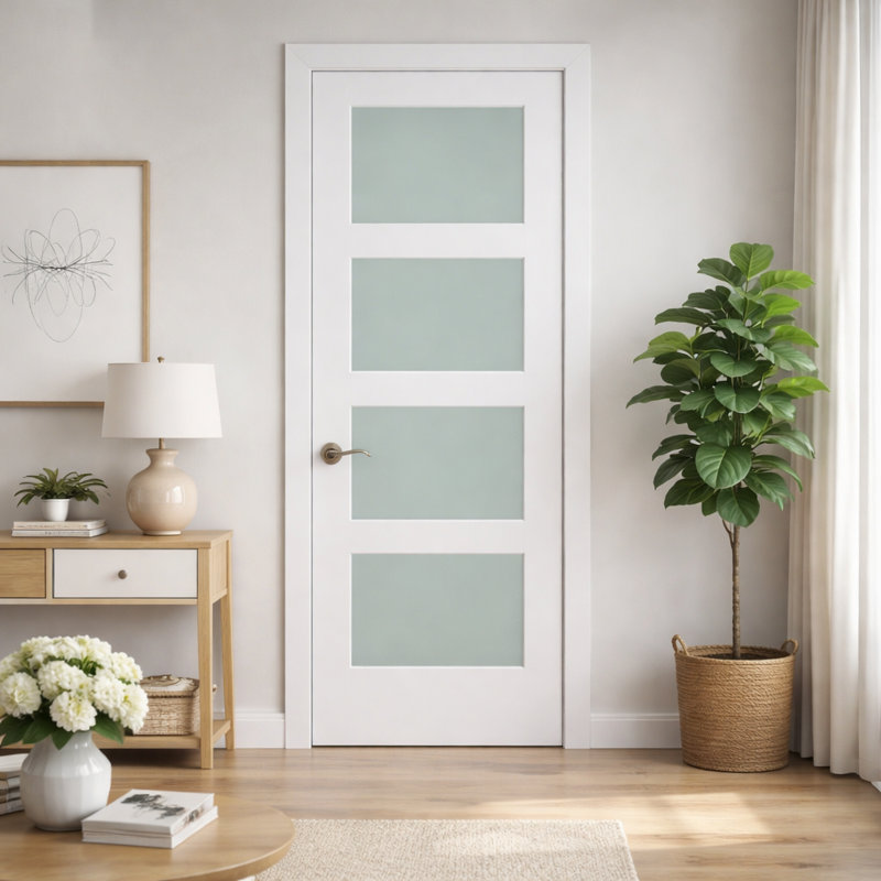 Porte intérieure en verre givré blanc 4-Lite 4-Lite, 32 po x 80 po, Oui