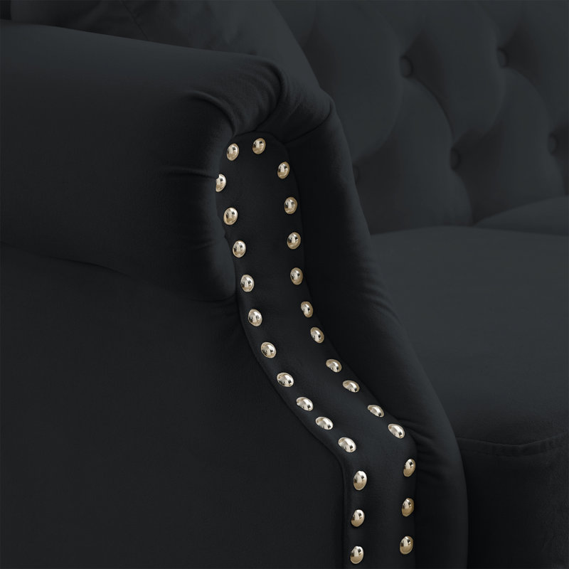 [Vidéo] Canapé Chesterfield de 79 po en velours noir pour le salon