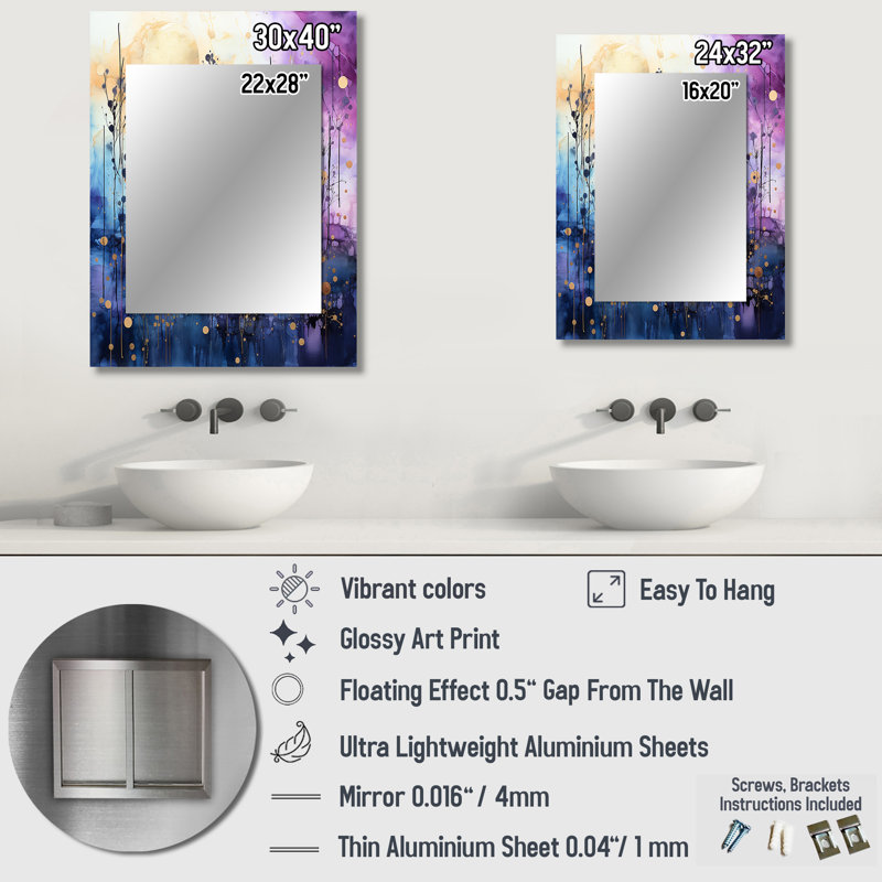 Celestial Serenade II - Blue Modern Wall Mirror, 32" x 24"