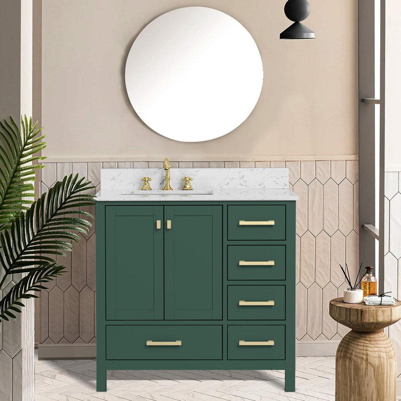 Freestanding Vanity with Soft-Close Storage, Green, Gold, 36"