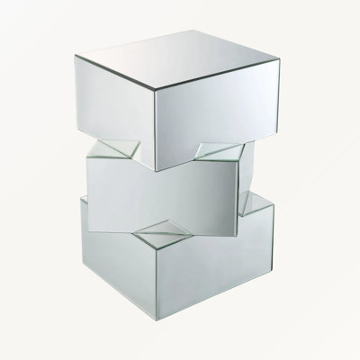 Inverno End Table – Elegant Geometric Design with 4mm Clear Tempered Glass Top & Mirrored Base