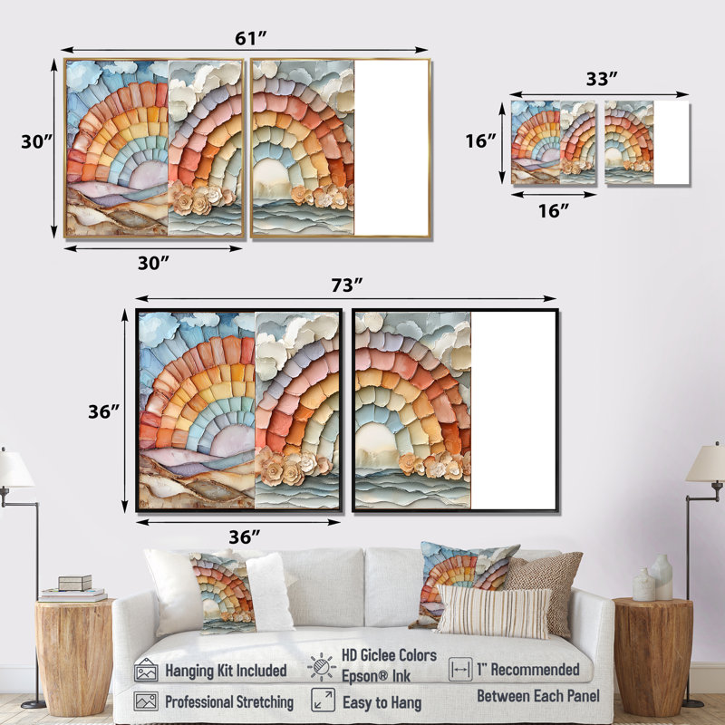 Pépinière, arc-en-ciel, énergie positive I - Art mural pour chambre de bébé - Ensemble d'art mural pour chambre de bébé 2 pièces