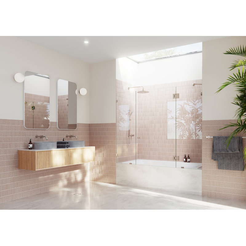 Stellar 72 in. W x 58.25 in. H Frameless 3 Panel Inline Bathtub Shower Door, Polished Nickel
