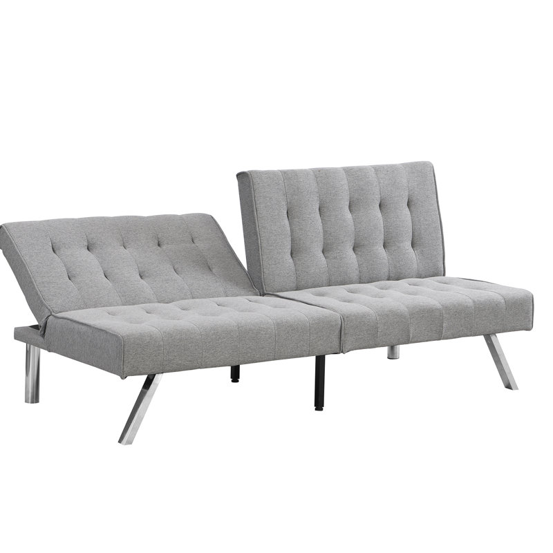 Grey Futon Couch Bed, Ergonomic With Wood Frame, Stainless Leg, 33.65In Wide Bed And Components, Multifunctional Application Instance, User-, Easy To Put Together, Stable & Dependable Design