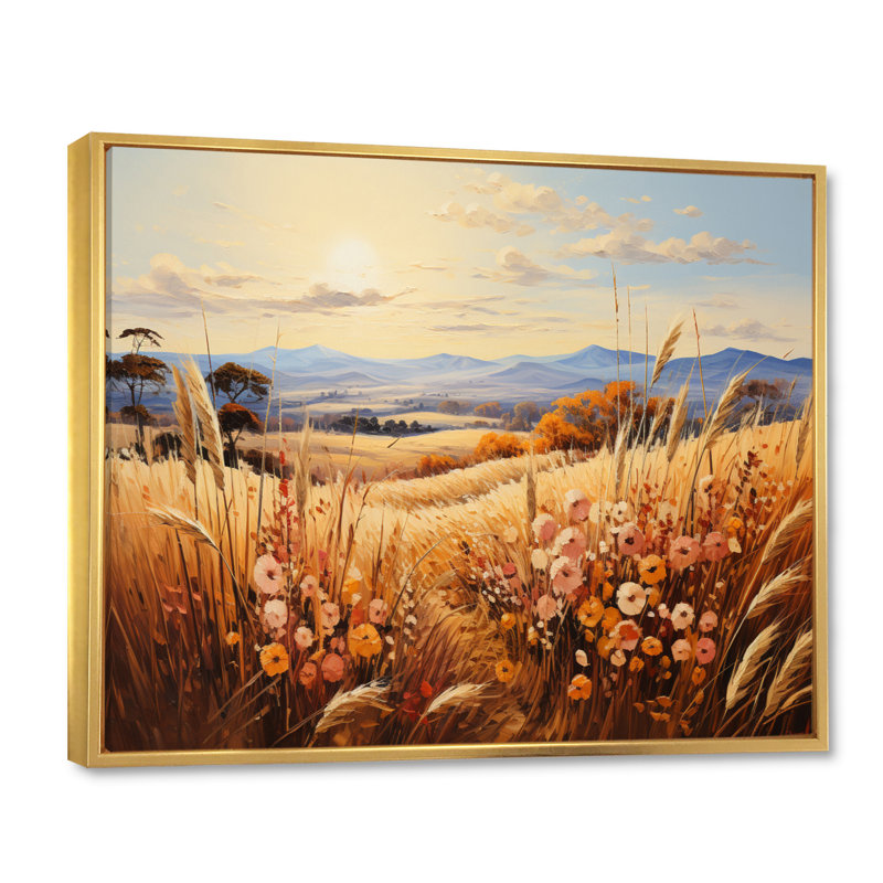 Champ de blé campagne rustling I, H 16 po x l 32 po x P 1 po, Cadre flottant doré