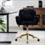 Chaise de bureau, chaise de bureau artificielle avec base en métal doré, chaise de bureau pivotante réglable-426485656