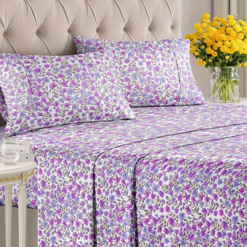 4 Piece Floral Sheet Set Premium Cooling, Soft & Wrinkle Free Bed Sheets – Ultra Soft Microfiber Luxury Bedding Set