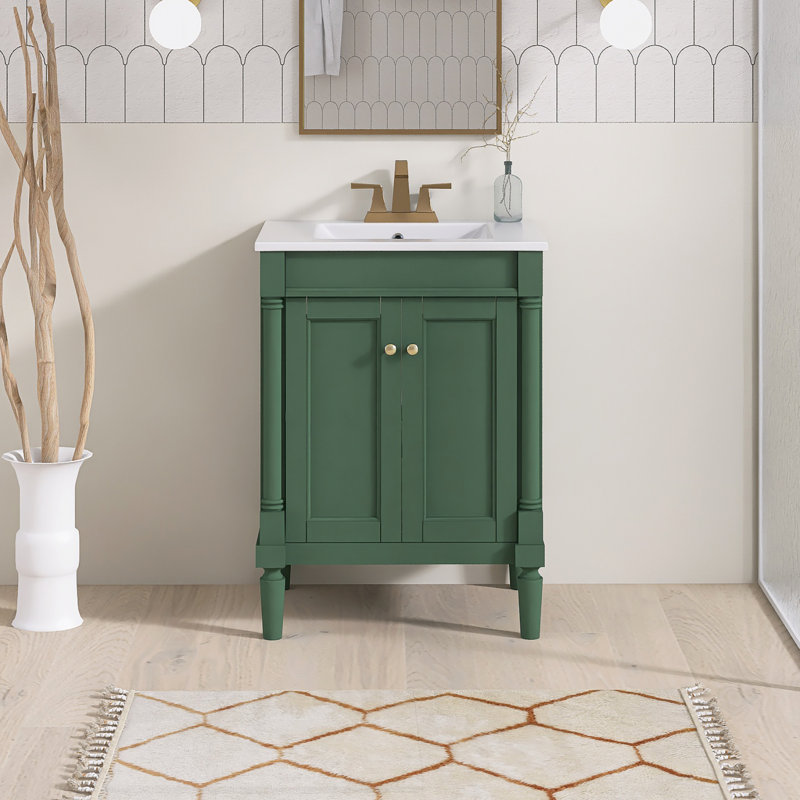 Ensemble de meuble-lavabo autoportant 24 po avec comptoir en céramique 24 po, Vert