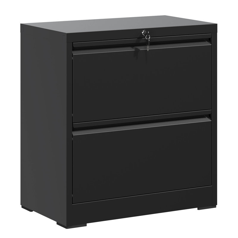 Black 2 Drawer Lateral Filing Cabinet, Cold - Rolled Steel Construction, Quiet Slide Rails, Adjustable Hanging Bar, Large Space For Letter/A4/F4 Folders, Lockable Drawers Cabinet Home Office,