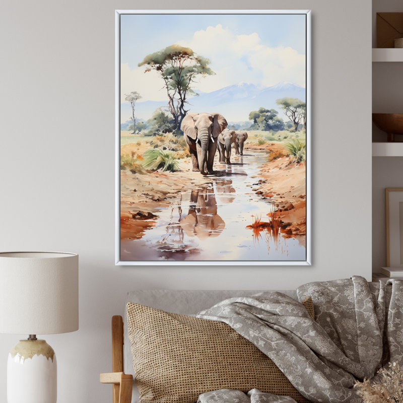 Faune éléphant majestueux II, Cadre flottant blanc, H 44 po x l 34 po x P 1,5 po