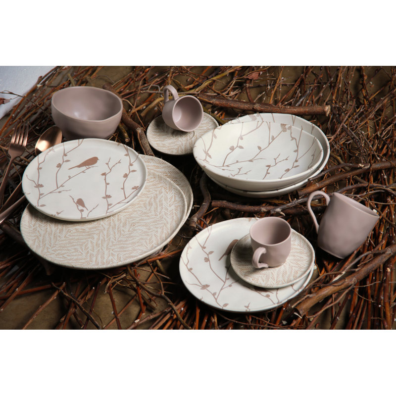 Luar 8.86'' Beige Ceramic Floral Salad/Dessert Plates, Set of 6