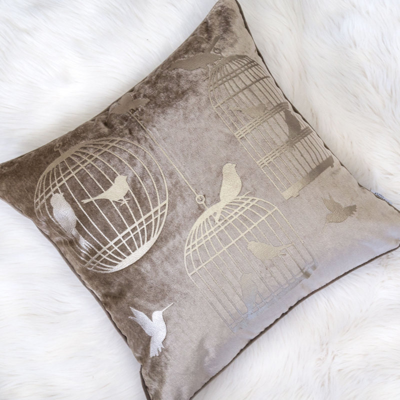  Bird Cage Velvet Throw Pillow, Mocha