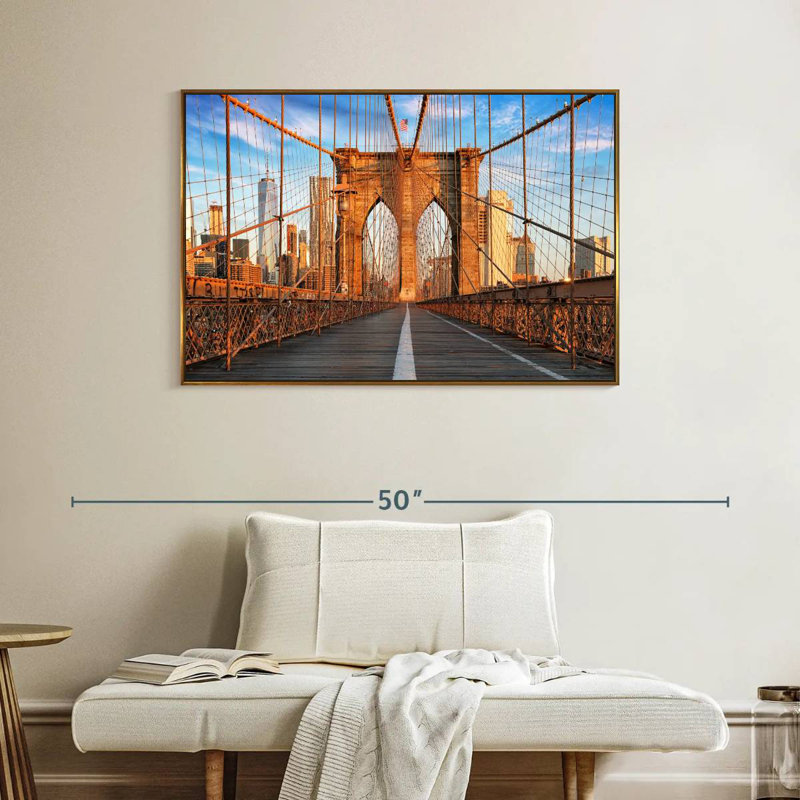 Passerelle piétonne Brooklyn Bridge, 40 po x 27 po, Cadre flottant doré