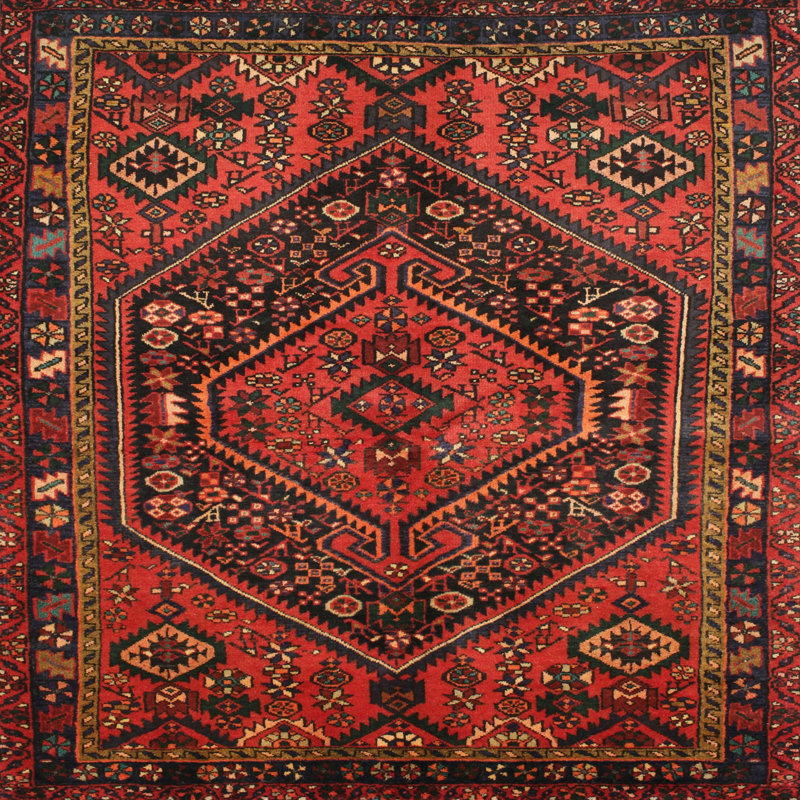 Tapis traditionnel rouge / noir Wishek, Carré 4 pi