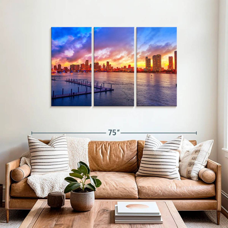 Coucher de soleil éclatant à Sir Sir Miami, H 36 po x l 57 po