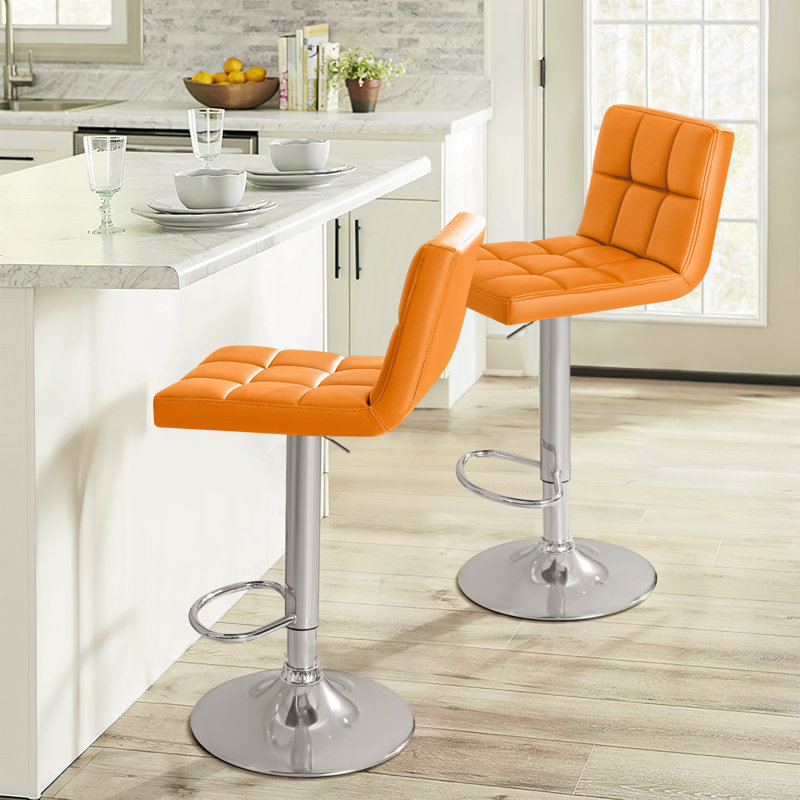 Swivel Upholstered Adjustable Height Counter Stool with Metal Frame, Orange