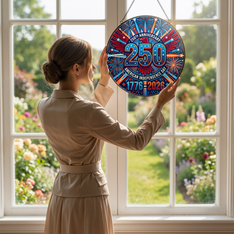 Panneau de fenêtre en verre pour décoration intérieure Fireworks Eagle 250th Anniversary H 12 ", H 12 po