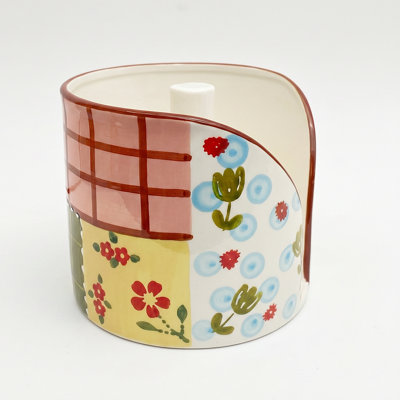 Ceramic Standing Paper Towel Holder, Freestanding Countertop Floral Kitchen Roll Holder