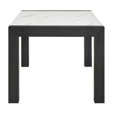White Faux Marble Dining Table, Contemporary Style, Rectangular, Black Finish, Seats 6, Standard Height In Room Rectangular Solid Wood Veneer,