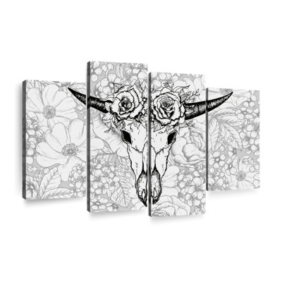 Crâne de taureau floral sur toile, ensemble de 4 pièces par NirvanaDesigns