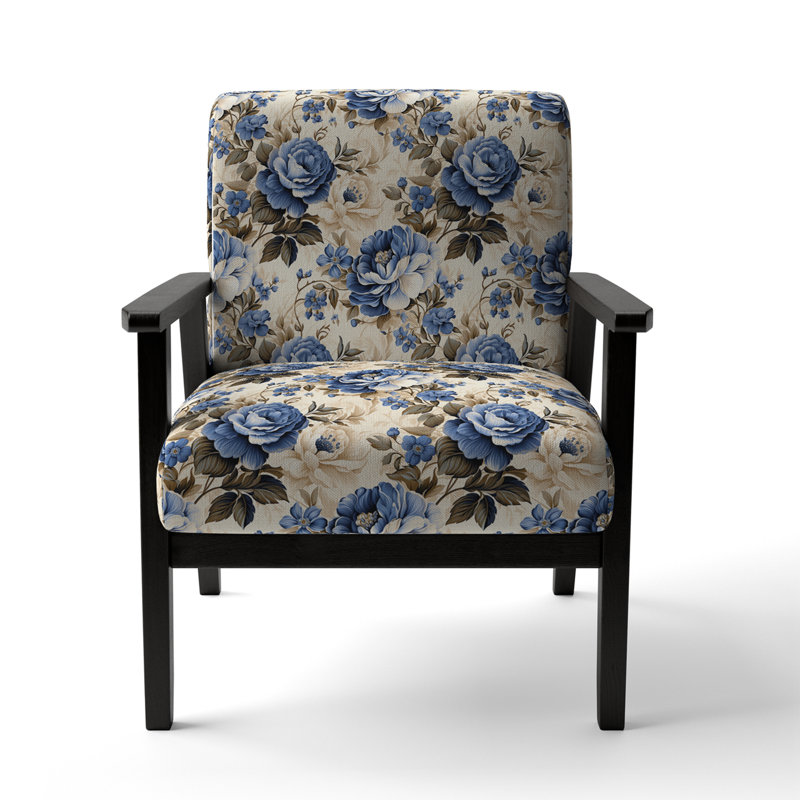 Chaise d'appoint florale Cobalt, Motif victorien camée et treillis bleu de cobalt