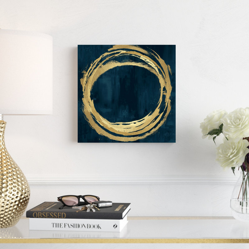 Cercle bleu et or abstrait 1, H 12 po x l 12 po x P 1,25 po, Non, Unframed