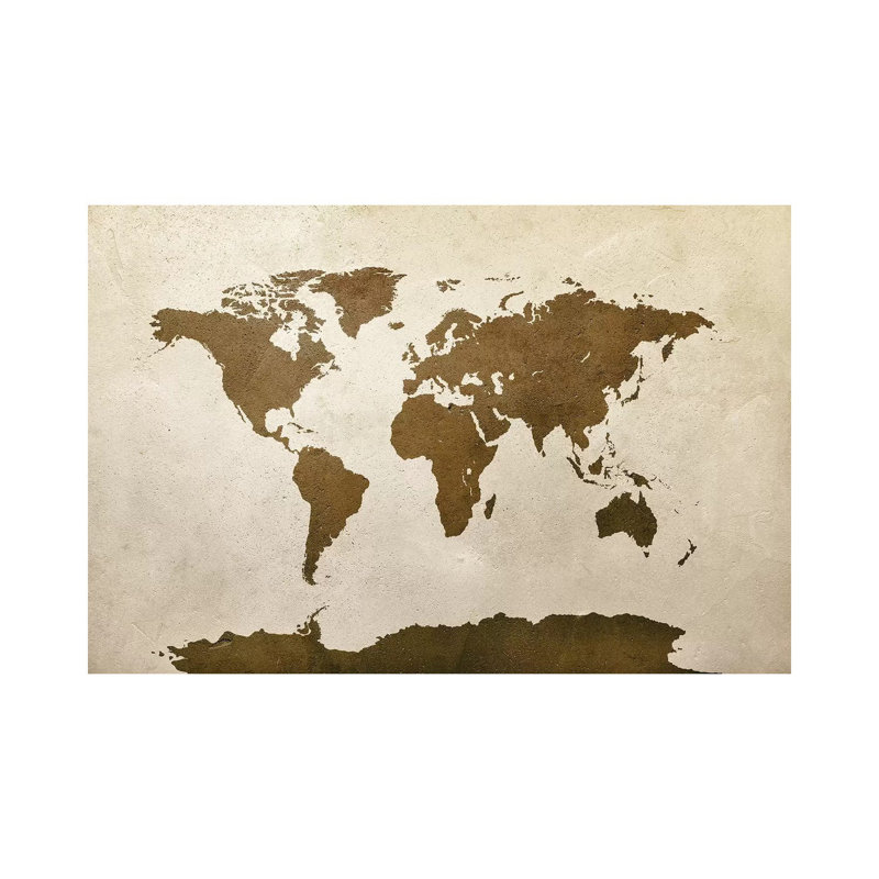 ﻿World Map Brown by Michael Tompsett - Wrapped Canvas Gallery-Wrapped Canvas Giclée, 20.32 cm H x 30.48 cm W