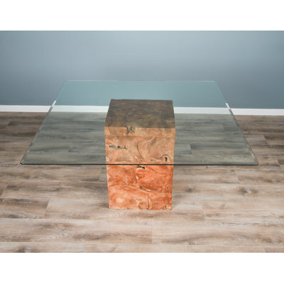 Halcomb Square Glass Top Dining Table with Wood Base
