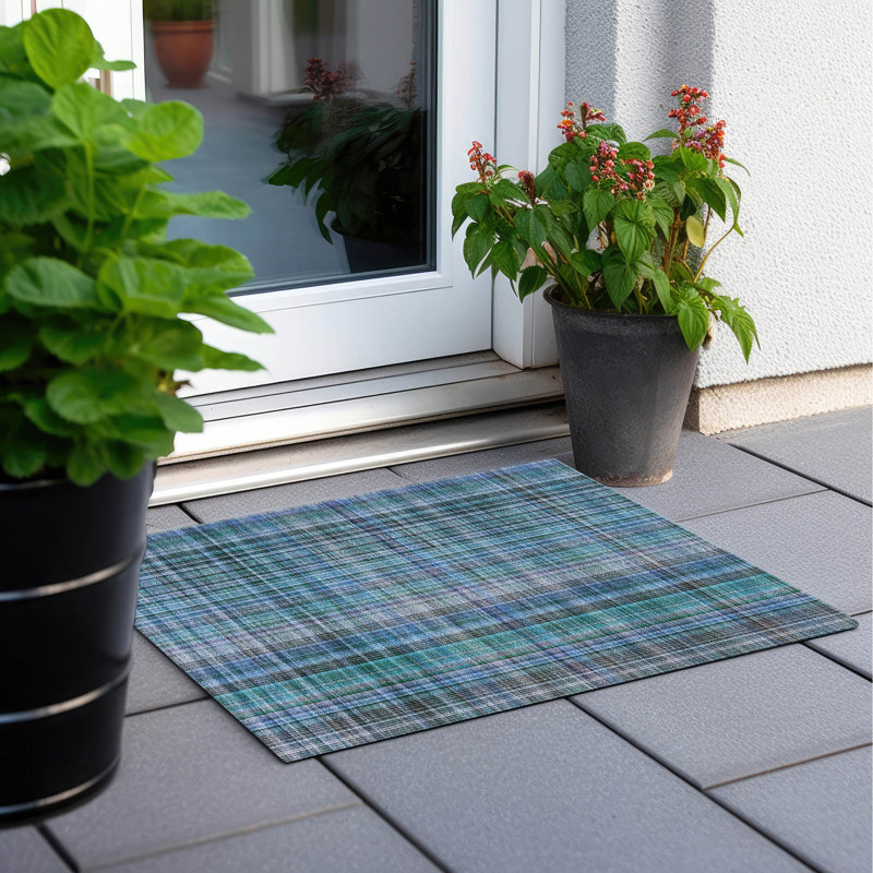 Altair Flatweave Washable Plaid Indoor / Outdoor Rug, Rectangle 1'8" x 2'6"