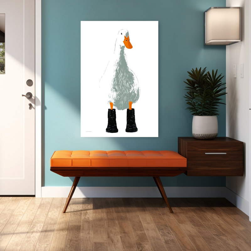 «Duck In Docs II», art contemporain canard fantaisiste abstrait, H 48 po x l 32 po