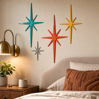 4pc Colorful Metal Starbursts Wall Decor Modern Star Wall Art Sculptures Whimsical Eclectic Home Decor For Living Room Bedroom And Playroom