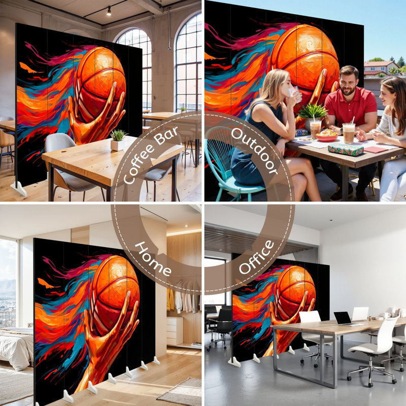 Cloison pliante 6 panneaux paravent Royal Basketball Peinture dynamique Splash Toile abstraite Toile de séparation