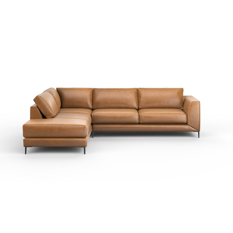 Luxor 100% Full Top Grain Leather Sectional, Left Hand Facing, Steeplechase Saddle Genuine Leather