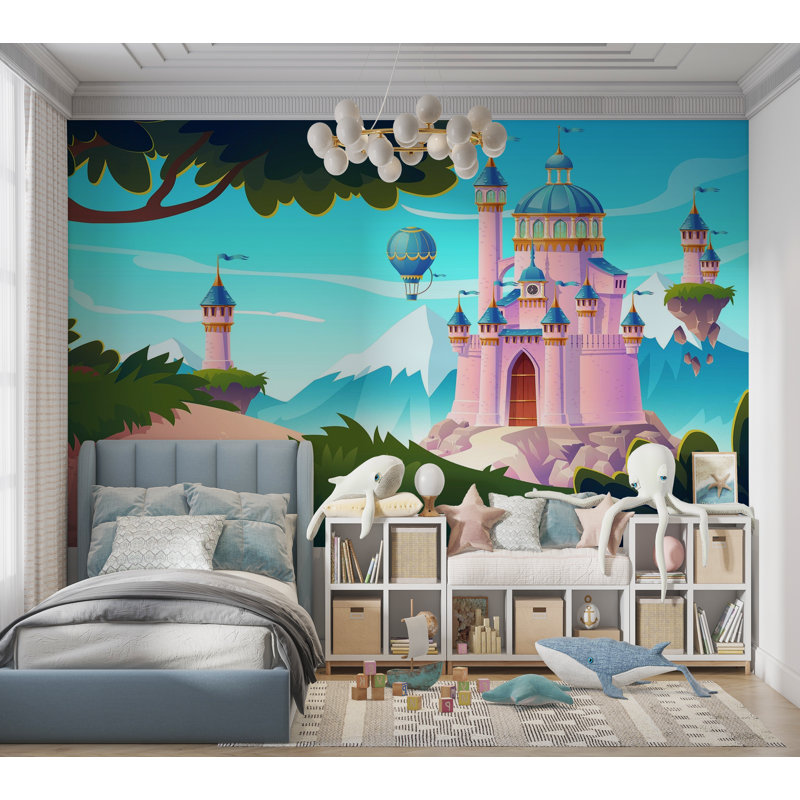 Murale pelez et collez de qualité supérieure - Paysage de château enchanté, L 96 po x l 120 po