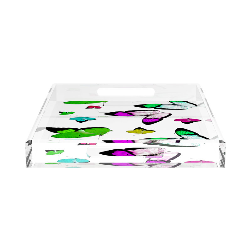 Butterflies Acrylic Rectangle Decorative Tray, Acid Green, 2" H x 22.5" W x 14.5" D