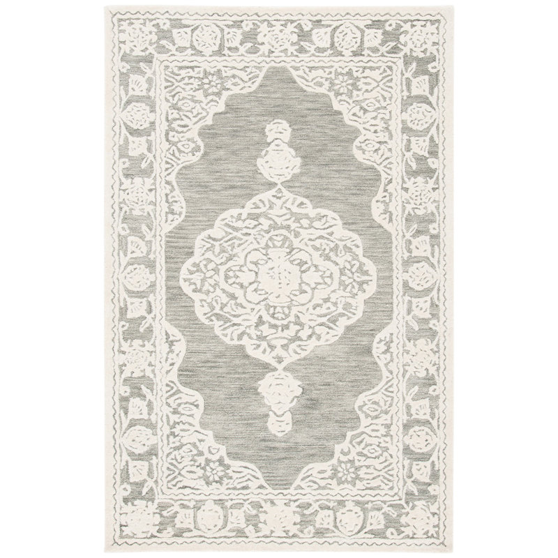 Micro-Loop Hand Tufted Wool/Cotton Oriental Rug in Gray, Rectangle 5' x 8'