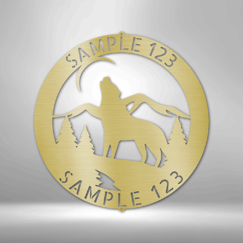Décoration murale en acier personnalisable avec monogramme de loup, Doré, H 14,25 po x l 14,5 po x P 0,5 po