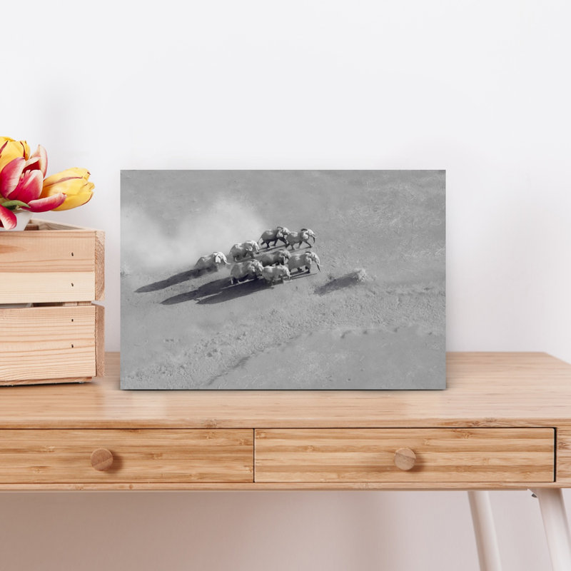 Running Elephant Herd Contemporary Wall Art Print 1 Piece Wrapped Canvas Wall Art, 30.48cm H x 45.72cm W