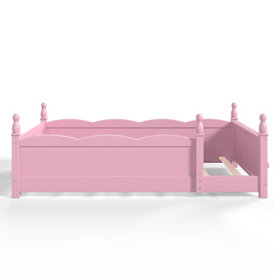 Floor Bed with Full-Length Guardrails. Kids Montessori Floor Bed With Beside Book Shelf,Childlike Design