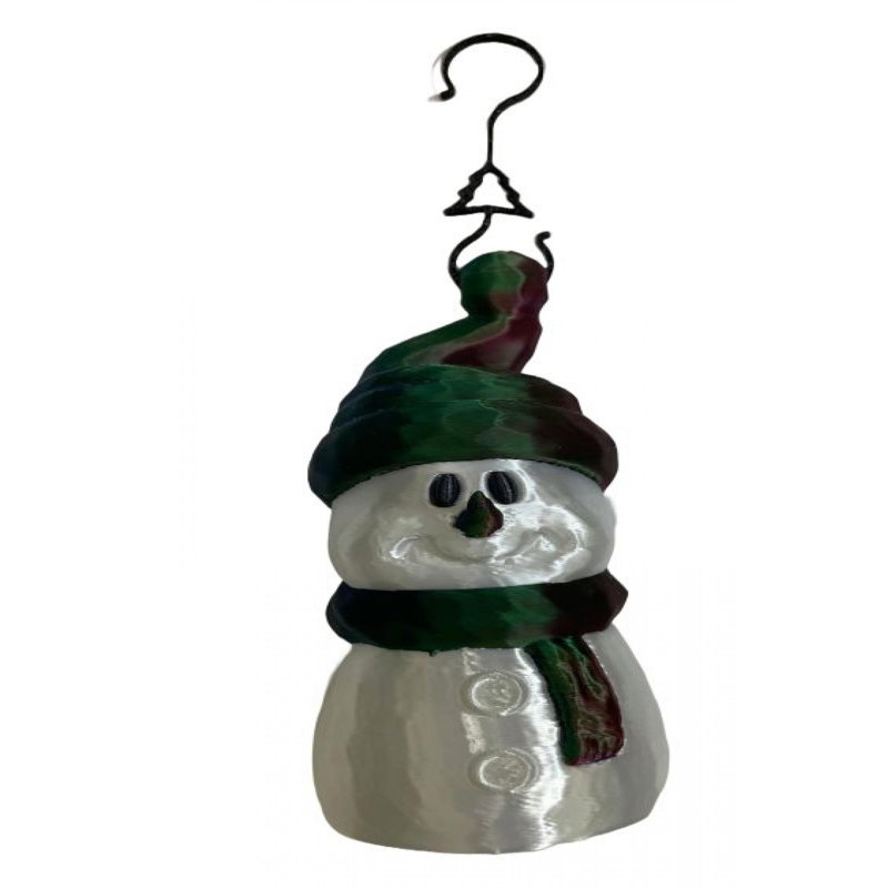 Ornements de bonhomme de neige imprimé 3D en bonnet et écharpe, Argent / vert / brun, H 4,25 po x l 3 po x P 6 po
