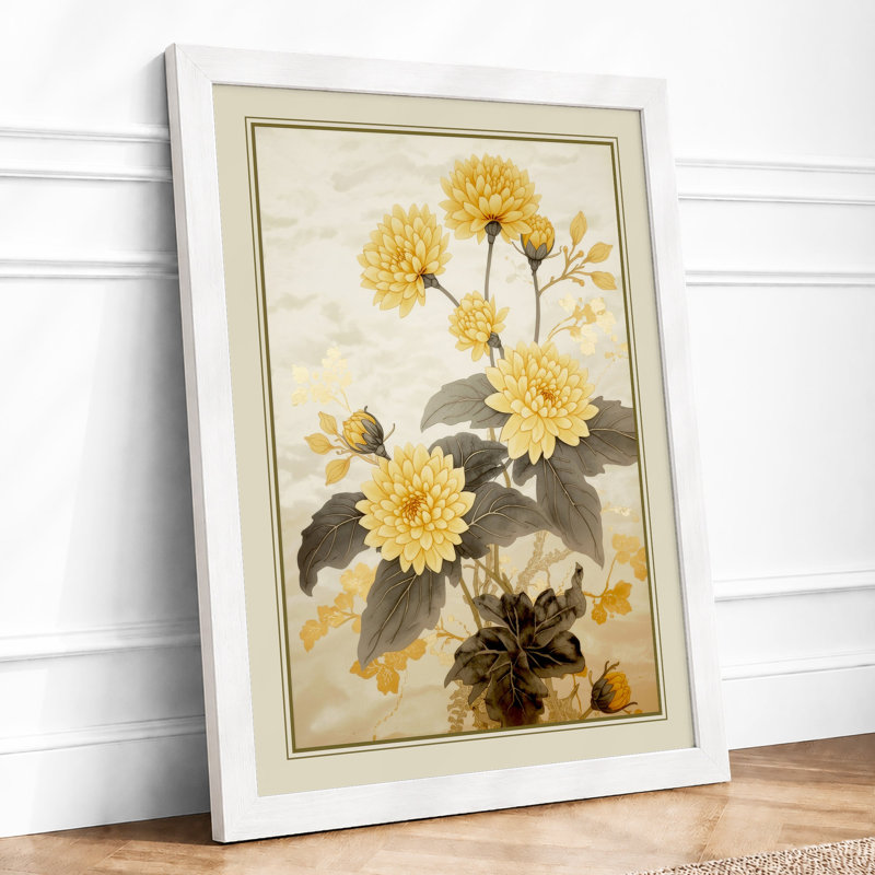 Chrysanthemum Study Botanical - Framed Print, A2 - 59.4 x 42.0 cm, White