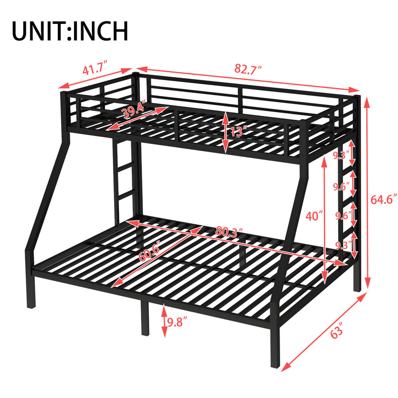 Metal Twin XL Over Queen Bunk Bed for Teens & Adults, Heavy-Duty Frame, Space-Saving, Noise-Free, No Box Spring, Black
