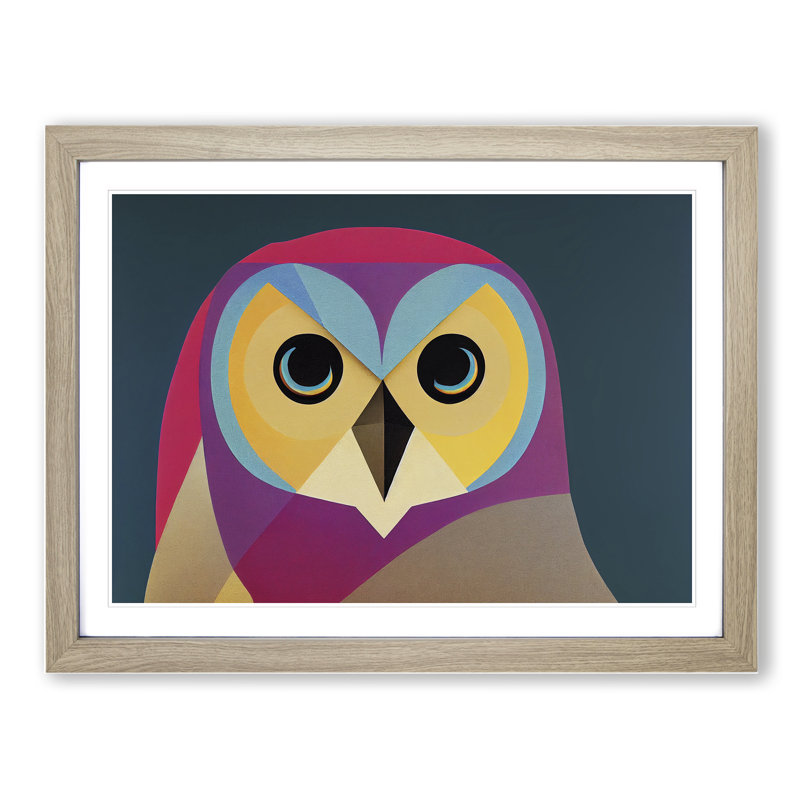 Abstract Barn Owl 1 Piece Single Picture Frame Wall Art, 34cm H x 46cm W x 2cm D, Oak Framed