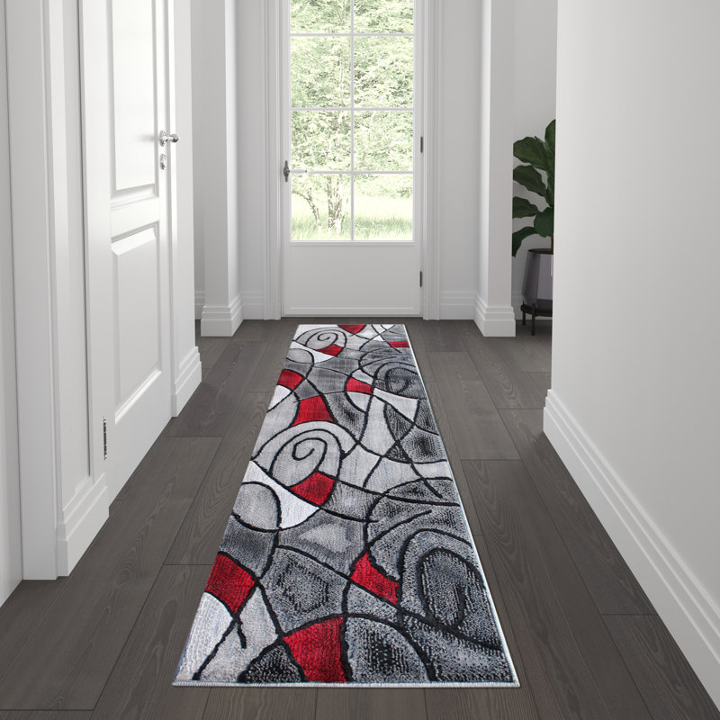 Tapis décoratif en oléfine à motif abstrait moderne Sioar, Tapis de couloir de 2 pi x 7 pi