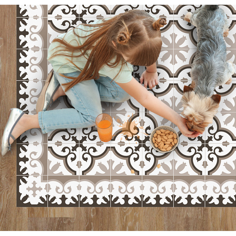 Eliezar Vinyl Machine Printed Area Rug, Rectangle 5'10.9" x 9'2.2"