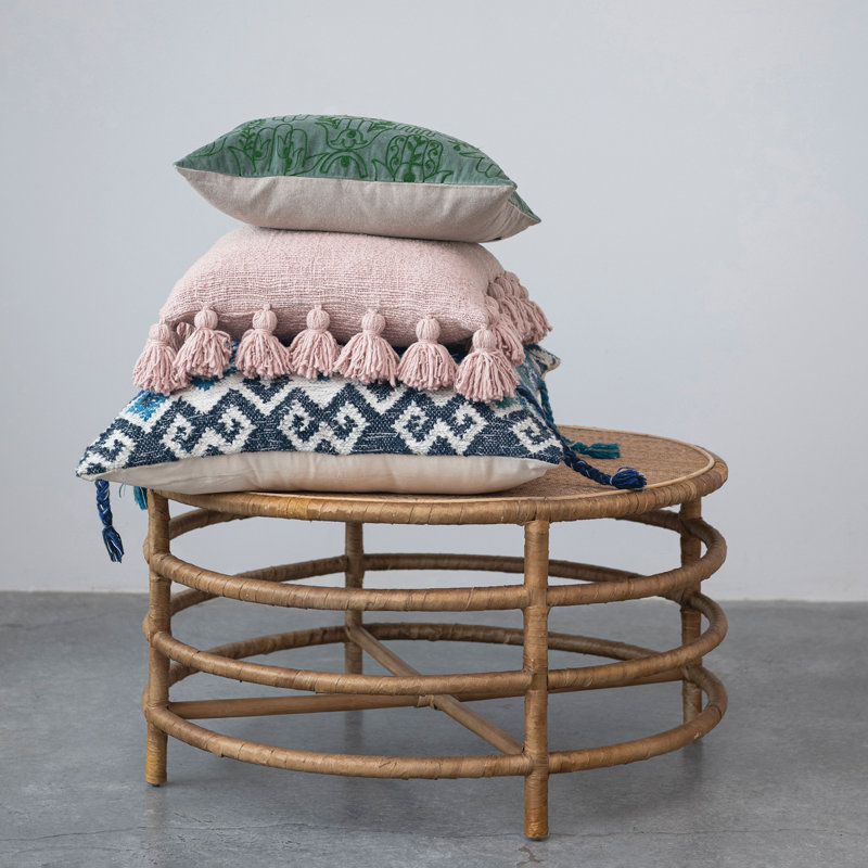 Multicolor Square Embroidered Ikat Wool and Cotton Pillow