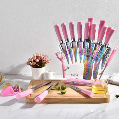 Reo Fourteen Piece Multi-Color Plastic Knife Block Set